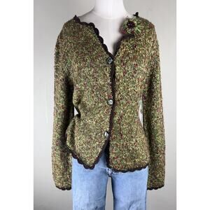 Vintage Y2K Susan Bristol Cardigan Sweater Large Green Pink Brown Deadstock NEW